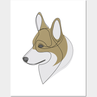 Welsh Corgi Pembroke - one line drawing with colour Posters and Art